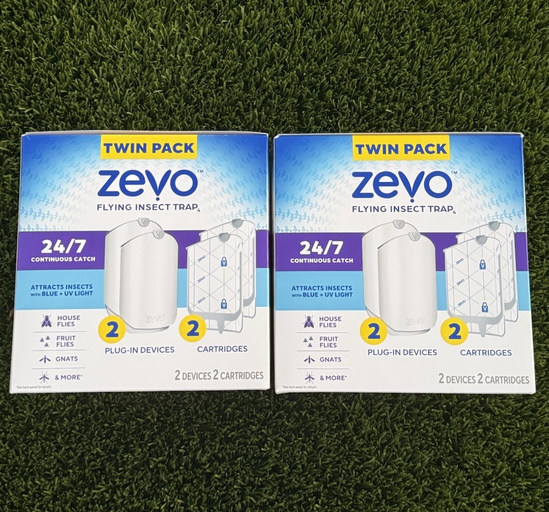 Zevo 2 Flying Insect Traps 2 Refill Cartridges Plug in Fly Trap (2 Boxes)