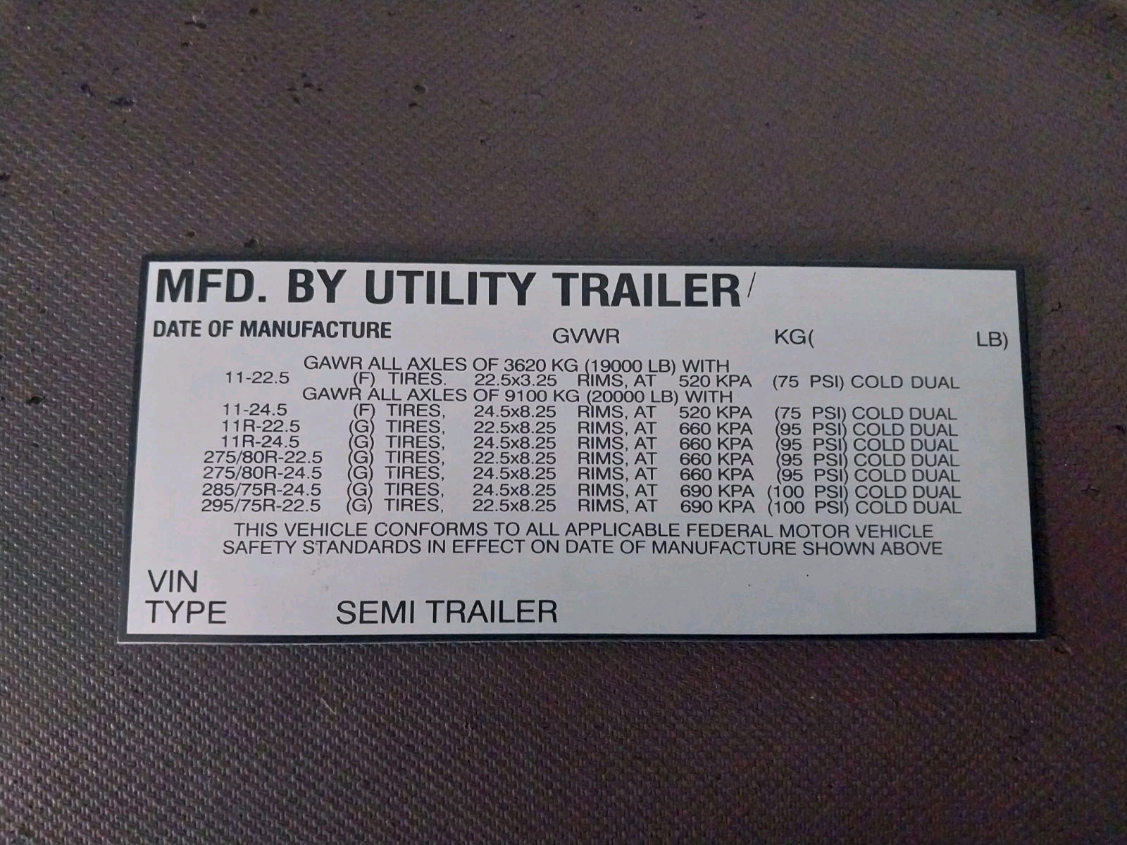 Aluminum Data Plate May Fit For Utility Trailer Data Plate Engraved