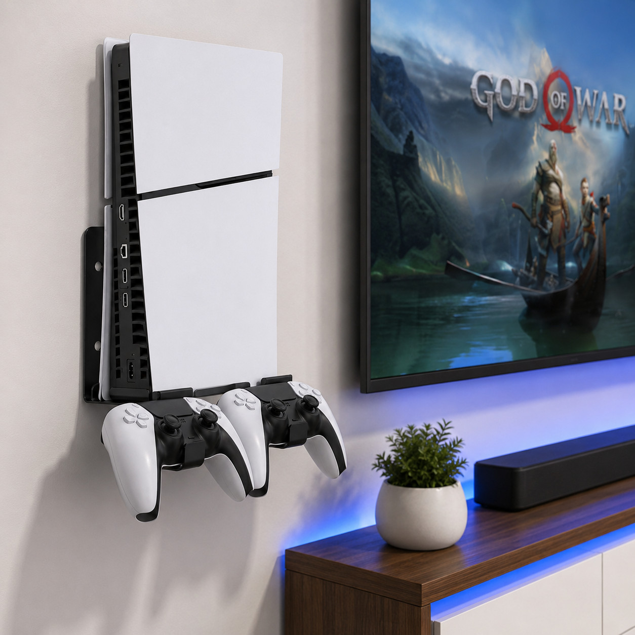 PS5 Slim Wall Mount Steel Bracket with Dual Controller Holders Disc Digital 2023