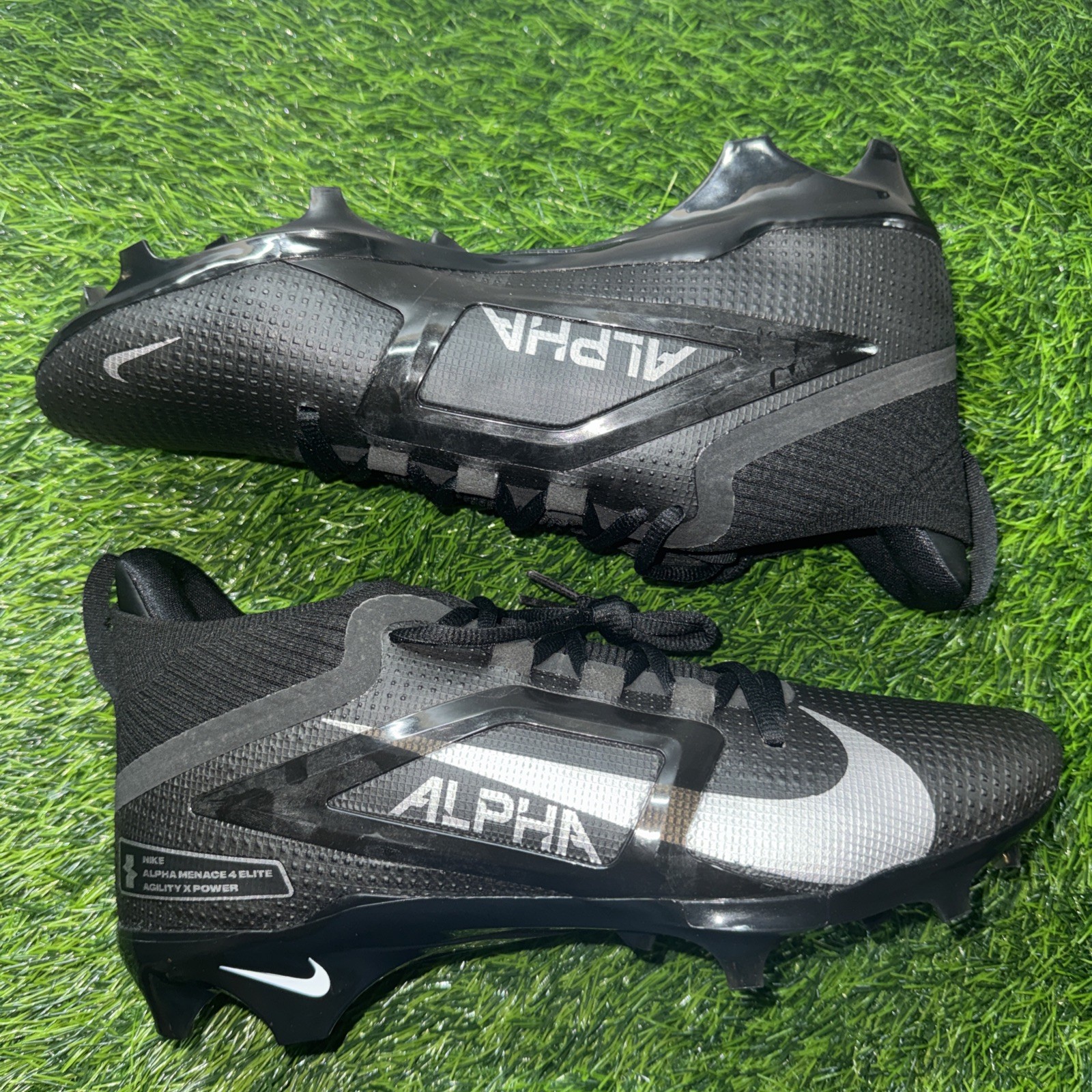 Nike Alpha Menace 4 Elite Football Cleats FD7036-002 Black Silver Mens Size 13