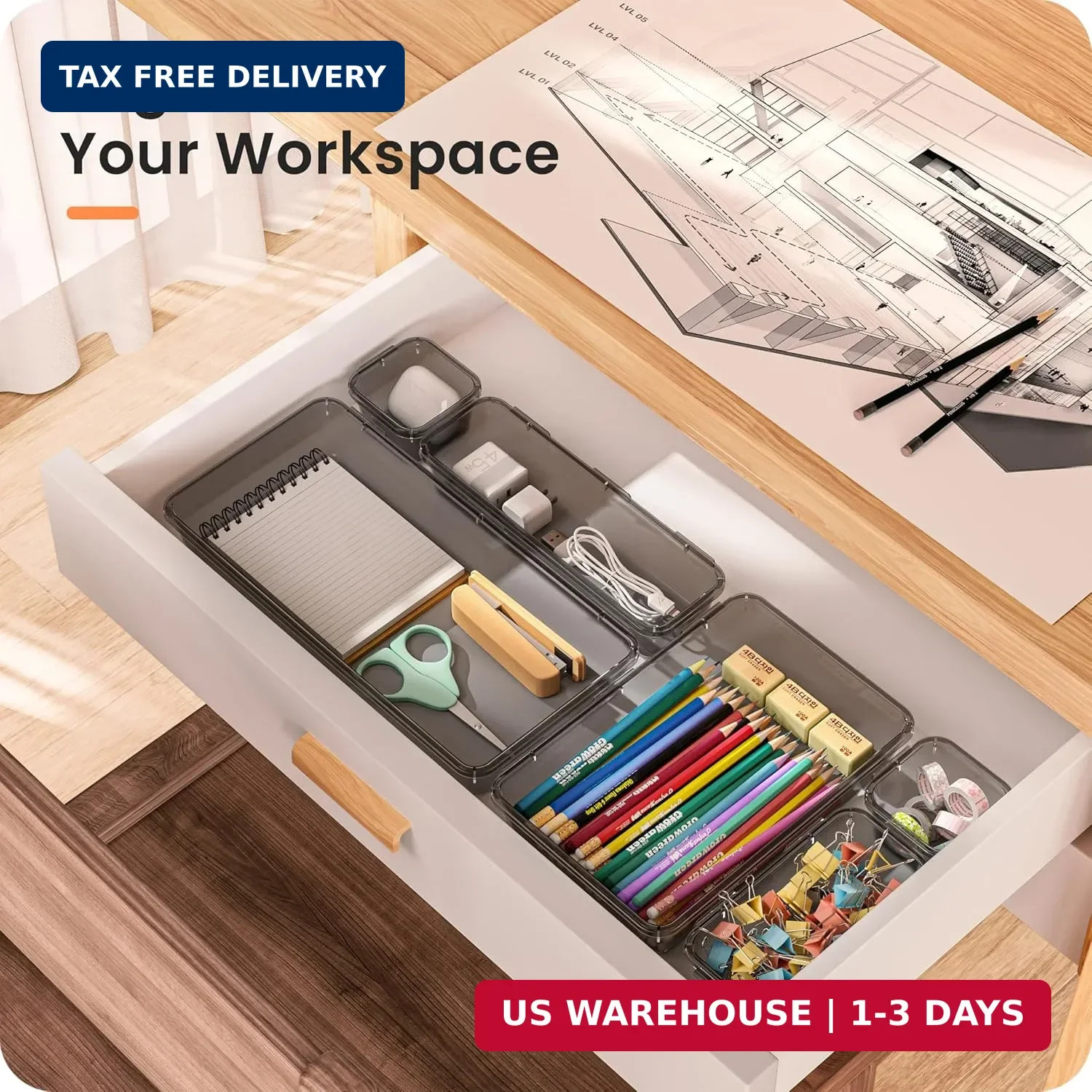 [Military Grade] Drawer Organizer, [𝟱𝗦𝗶𝘇𝗲] Clear Makeup organizer, [Holds 1
