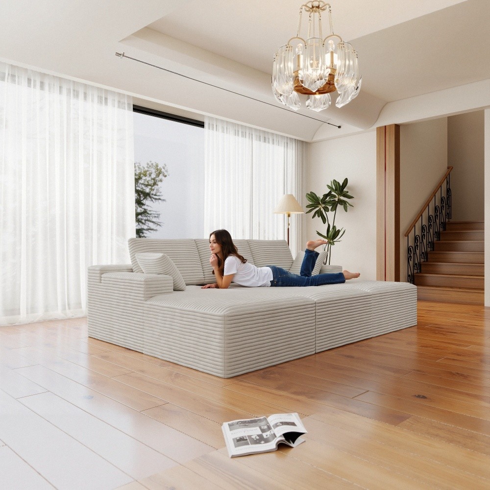 98.4*68.9" Modular Sectional Sofa Seat, Upholstered Compressed Couch, White