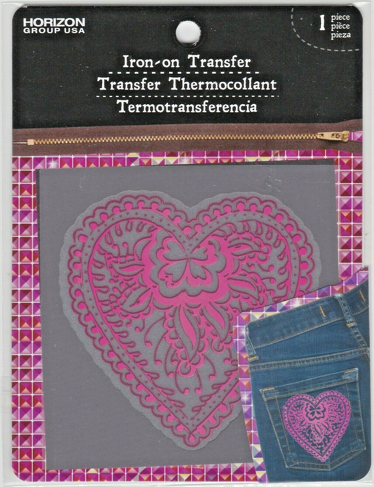 Elaborate Heart Shaped Pink Iron-On Transfer - 3" - NEW and SEALED