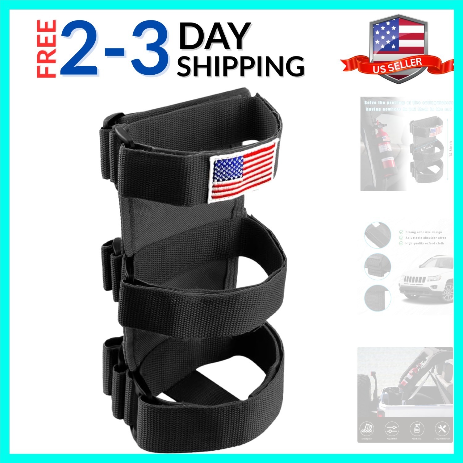 Adjustable Fire Extinguisher Mount Strap with American Flag Pattern, Car Acce...