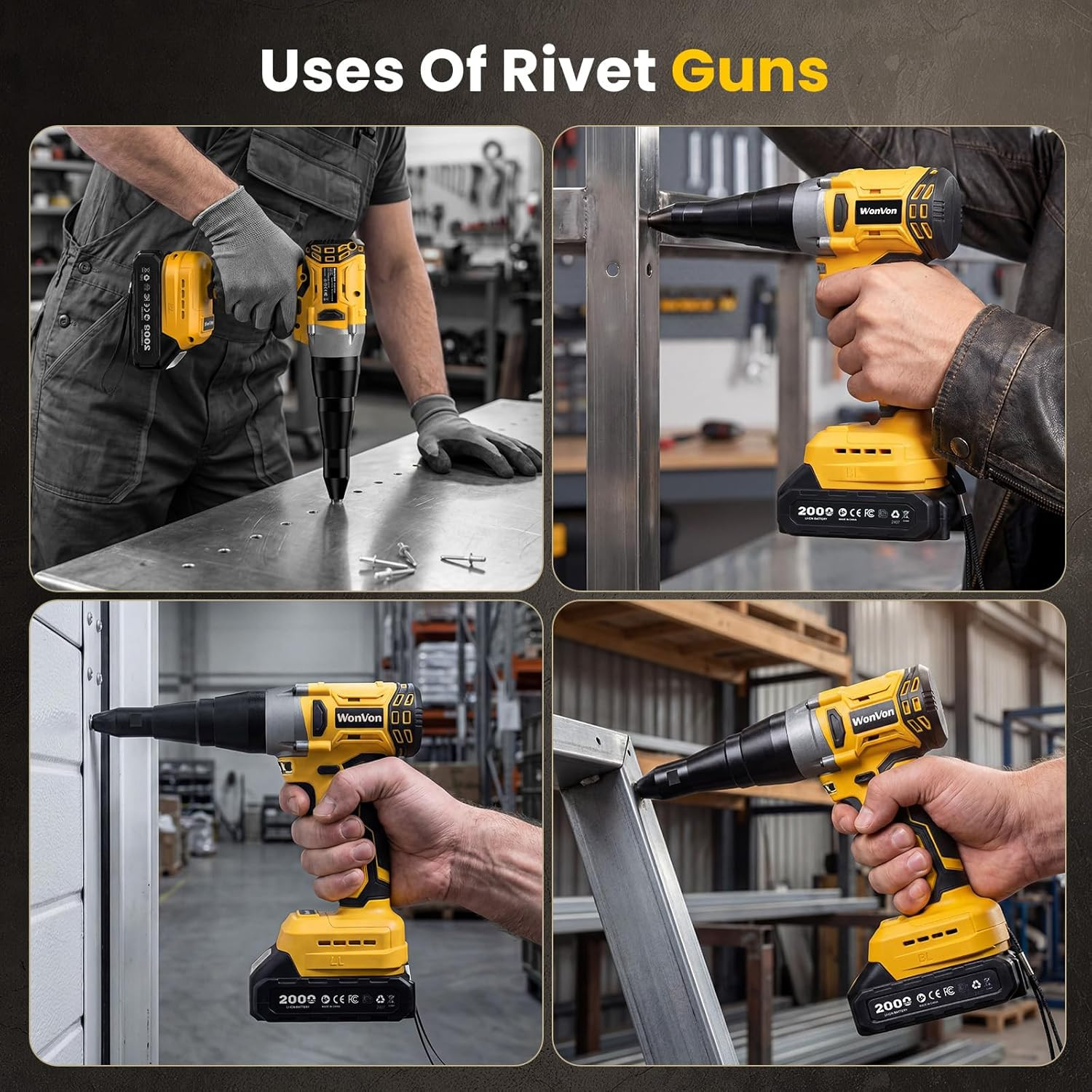 Cordless Electric Rivet Gun Tool 20V Max Battery, Brushless Automatic Kit Rivets