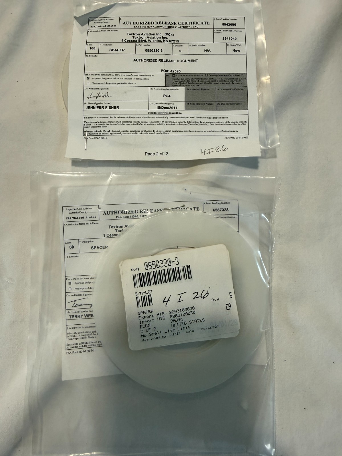 New spacer with 8130,  P/N  0850330-3,  sold each