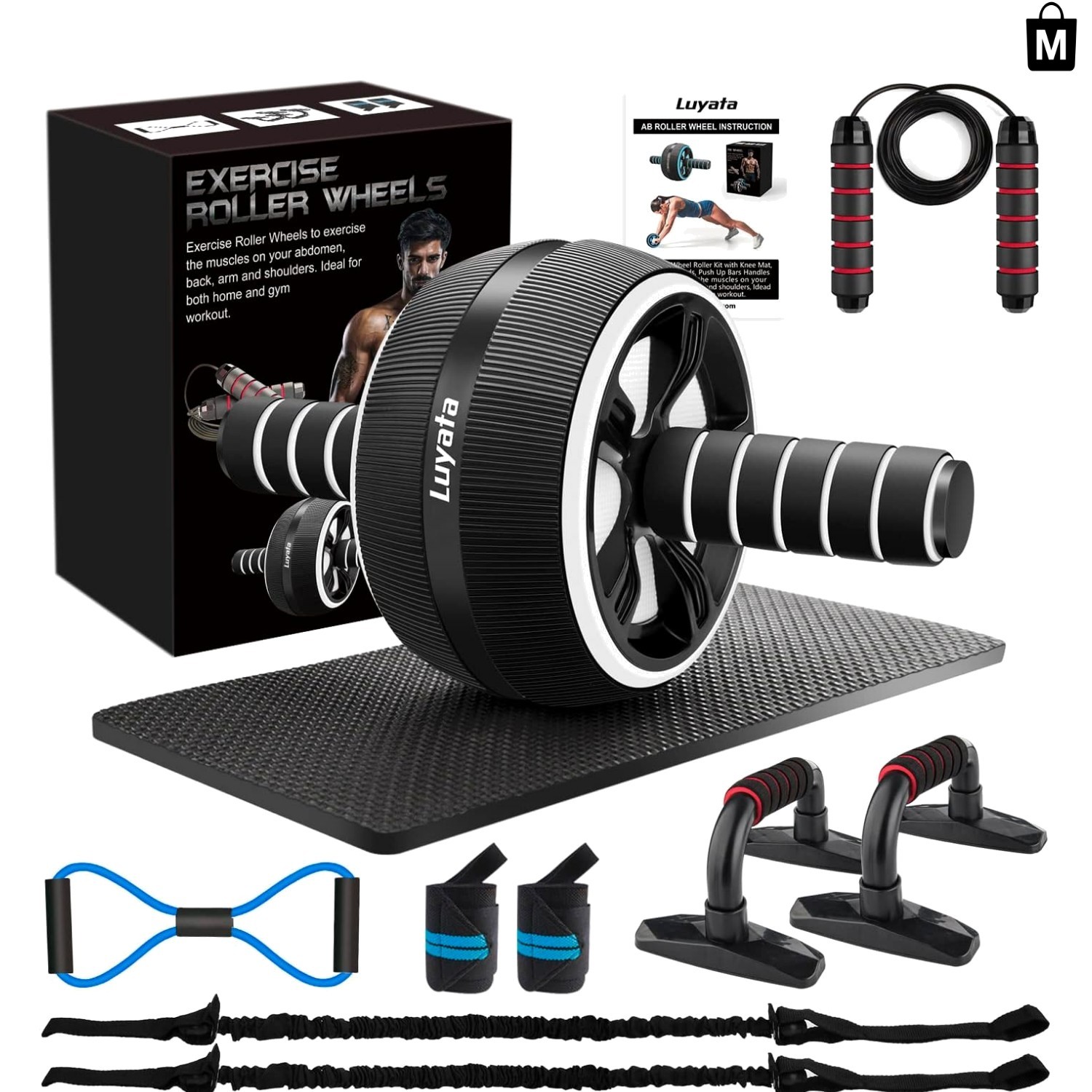10-in-1 Ab Roller Kit: Ultra-Wide Wheel, Resistance Bands & Jump Rope