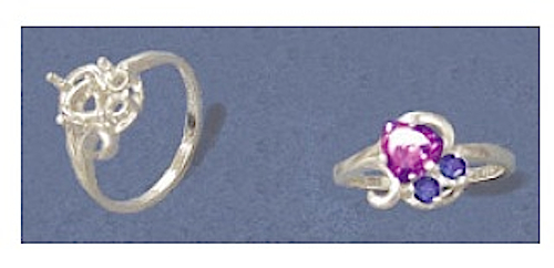 6mm Trillion Double Accented Sterling Silver Pre-Notched Ring Size 7