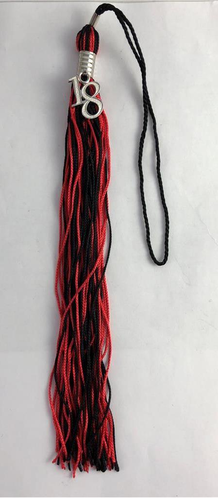 NEW Red & Black Class of 2018 Silver Charm Graduation Tassel 9" Jostens 18
