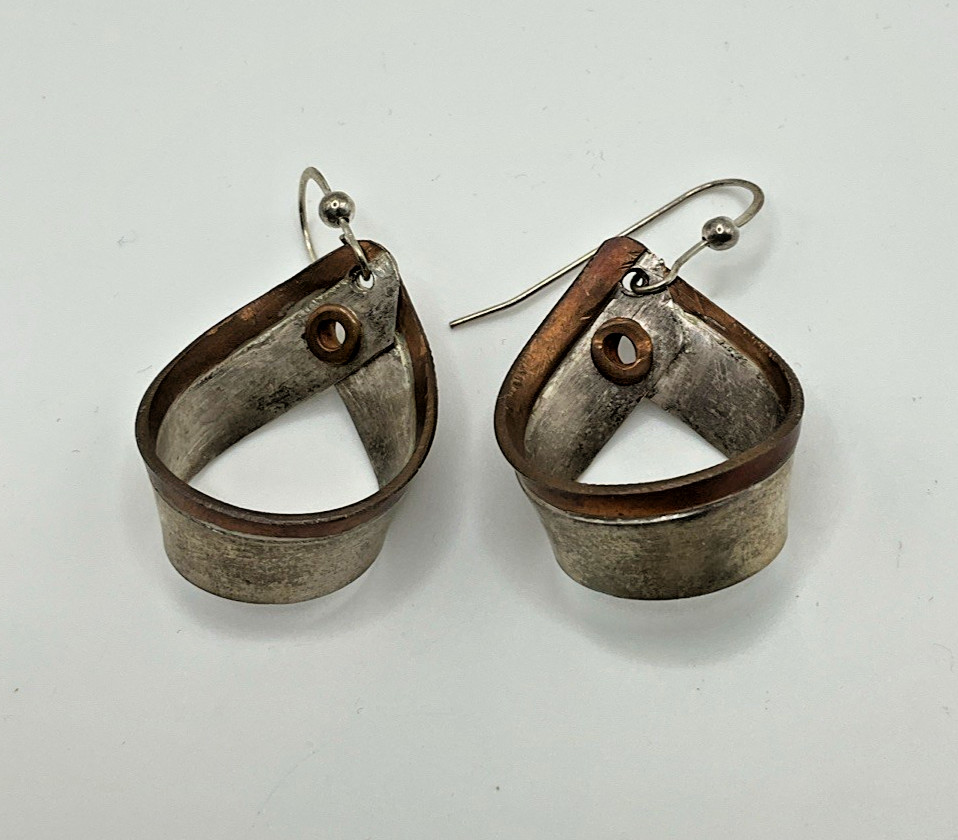 Silvertone Coppertone Hoop Metal Dangle Earrings Vintage