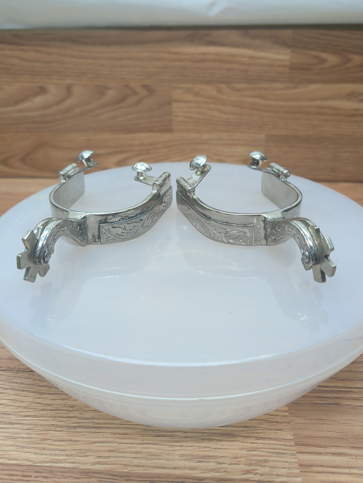 Engraved Silver Plated Cowboy Spurs Rawls Western Spurs