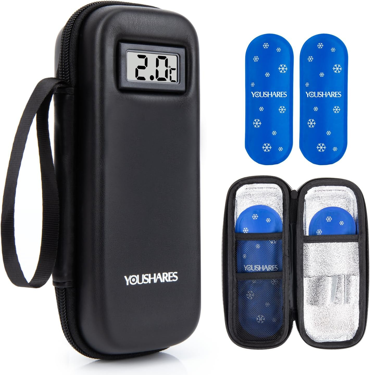 YOUSHARES Insulin Cooler Travel Case with Temperature Display - Refrigerated Med