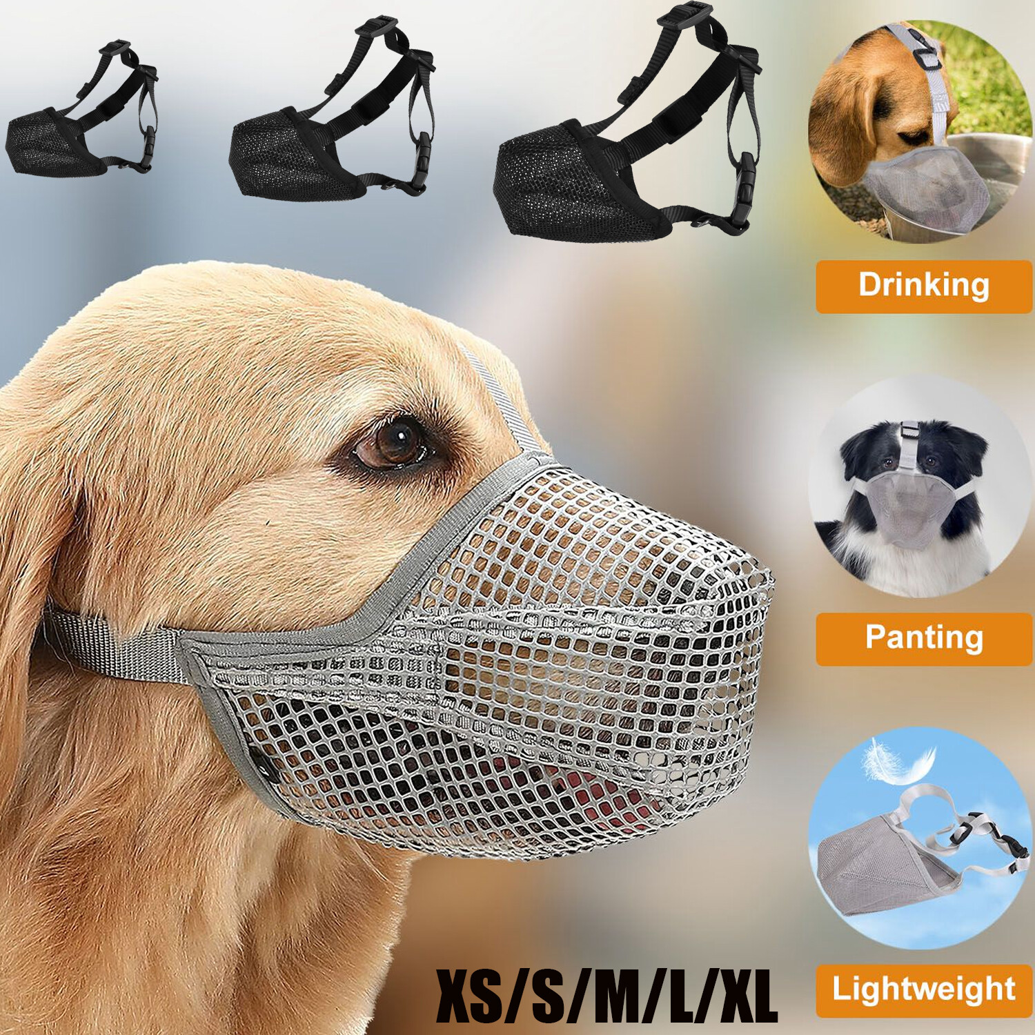 Dog Pet Muzzle Mesh Breathable Anti-Biting Anti-Barking Licking Adjustable XS-XL