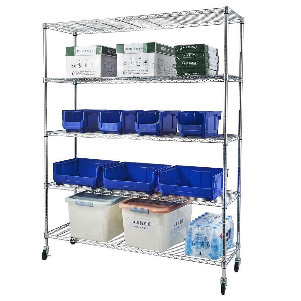 5 Tier Wire Rolling Shelving Unit on Wheels Adjustable Storage Rolling Wire Rack