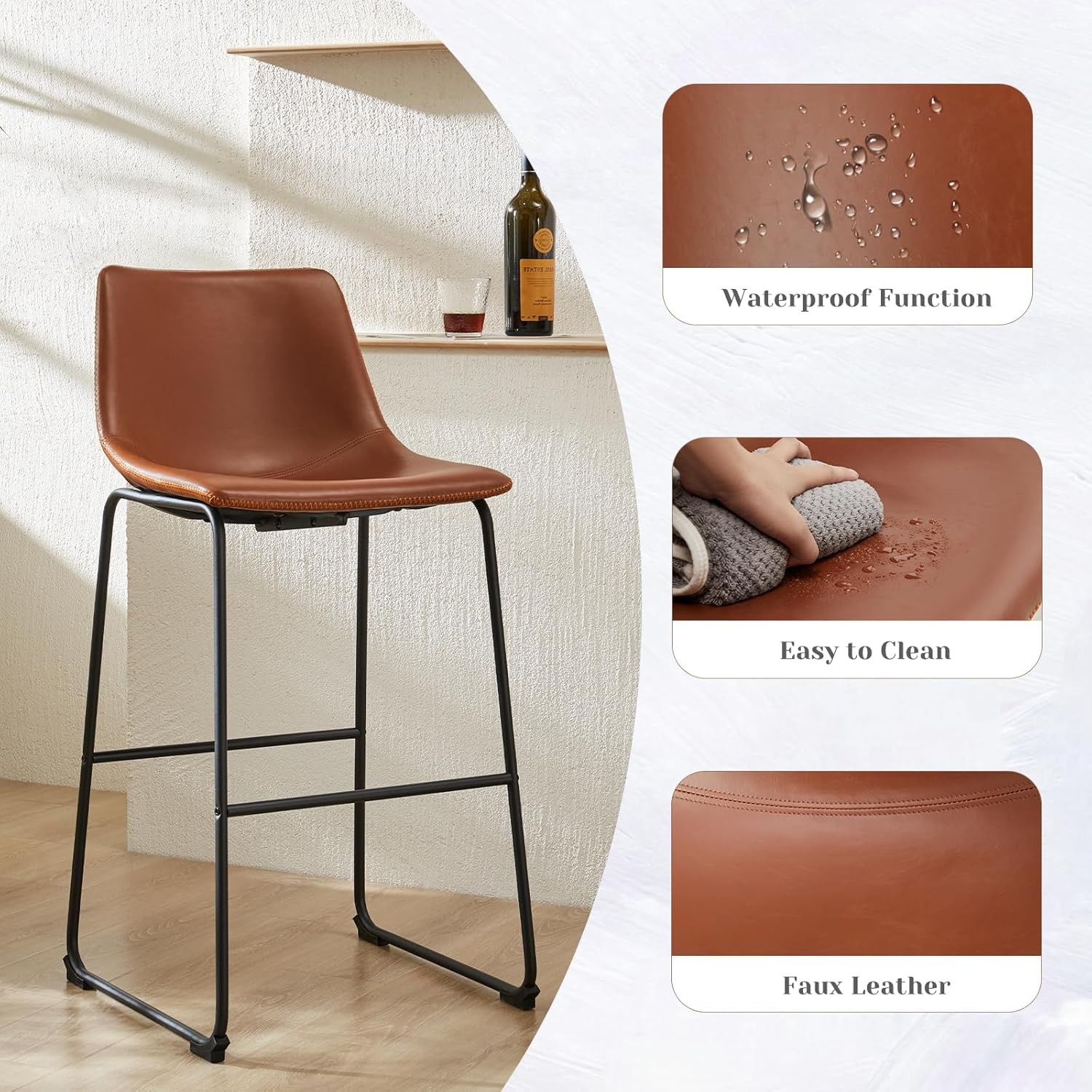 Counter Height Bar Stools Set of 4 30 inch Height Stool Faux Leather Barstools