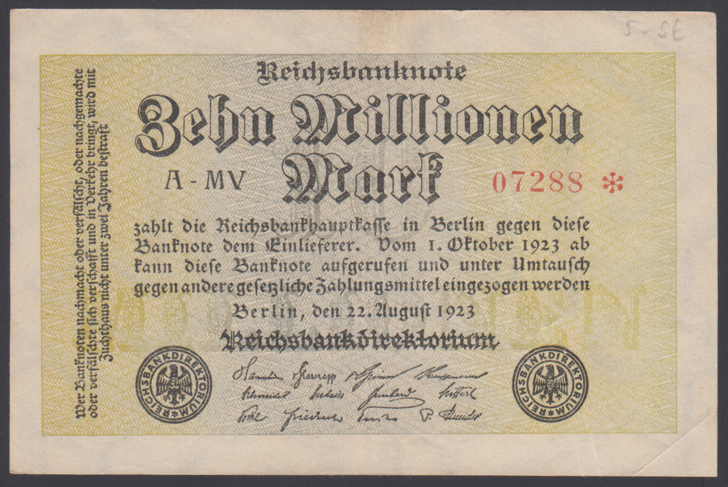 Germany  10 M. Mark  1923  VF  P. 106,   Banknotes, Circulated