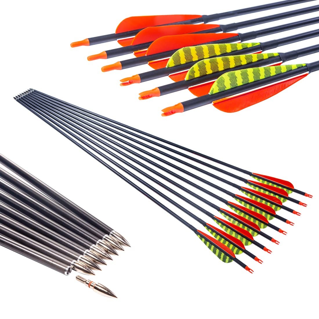 Pinals Traditional Archery 300 340 400 500 600 700 Spine Carbon Feather Arrows