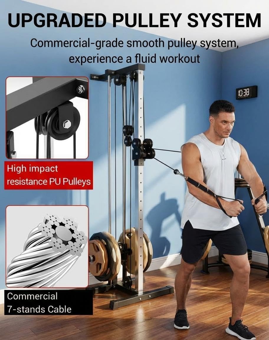 Wall Mount Cable Station LAT Pulldown Machine w/19 Positions Dual Pulley System