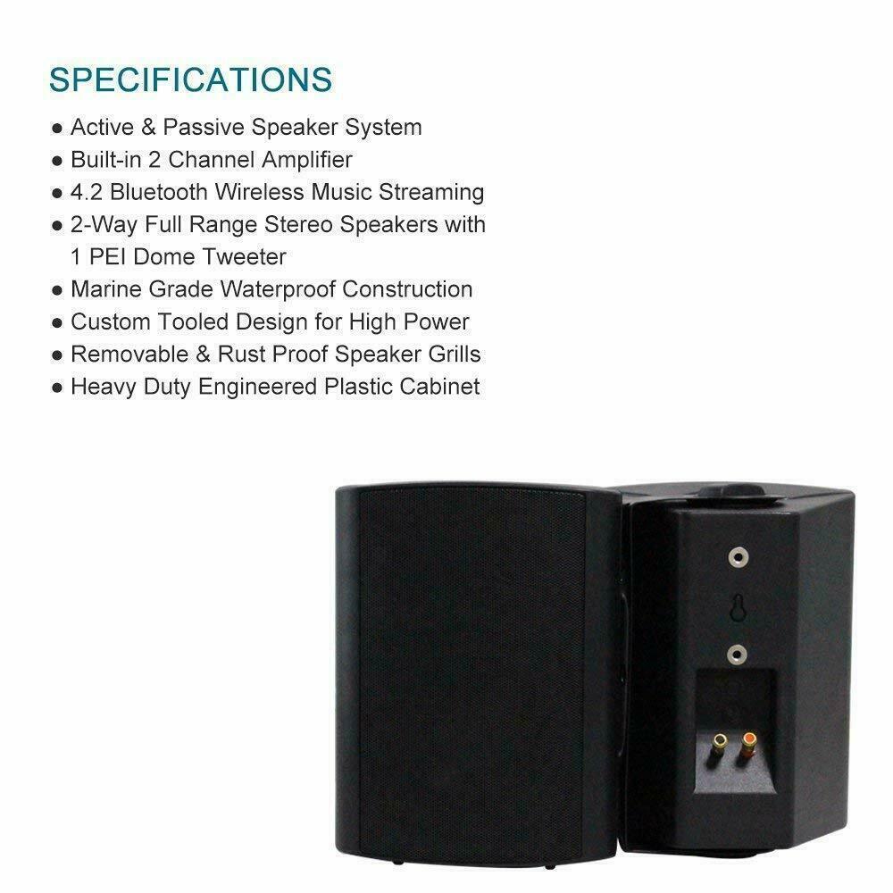 2Pair 5.25" Bluetooth Speakers Wireless Patio Waterproof Wired Wall Mount System