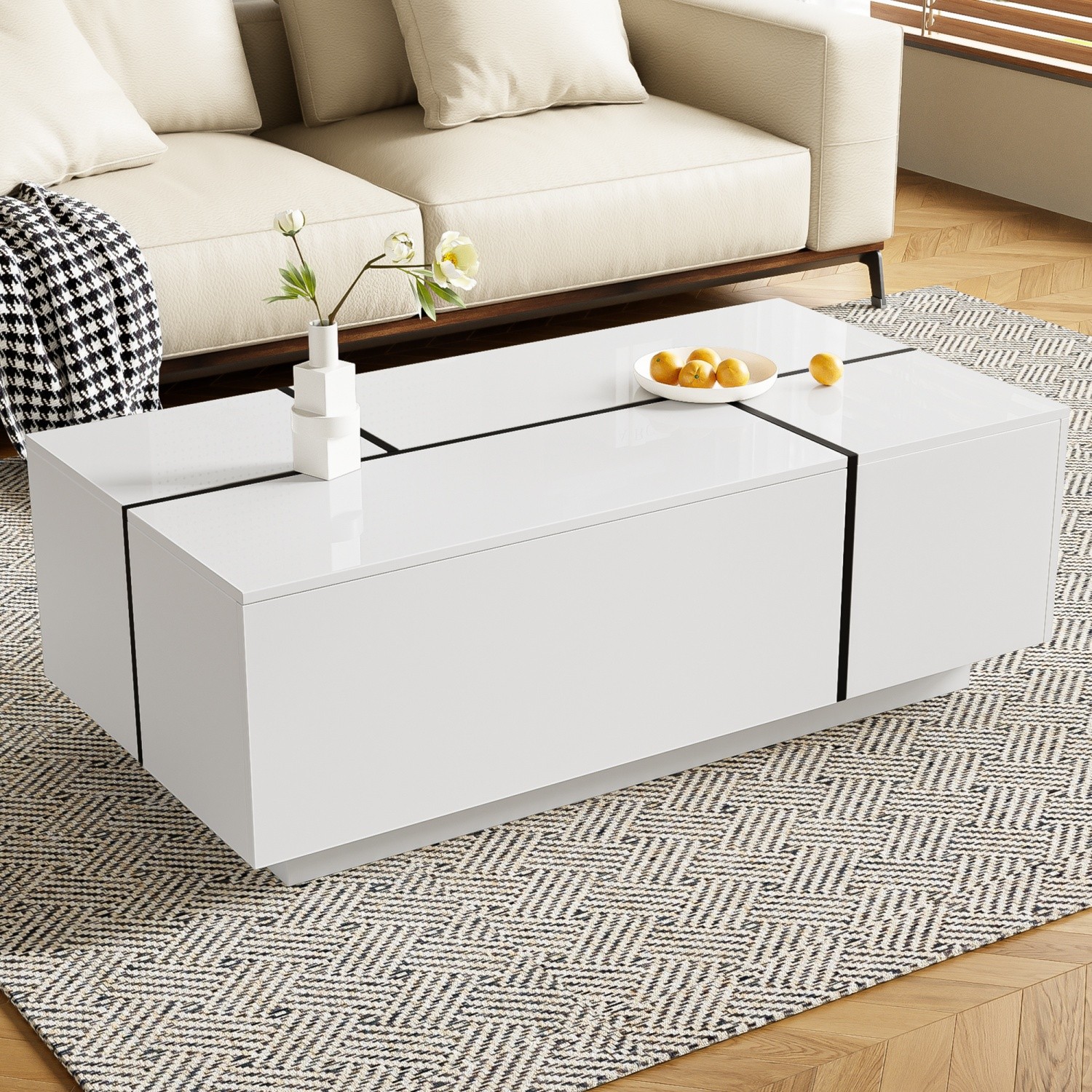 Modern Coffee Table Side End Table Extendable Sliding Top w/ Hidden Storage