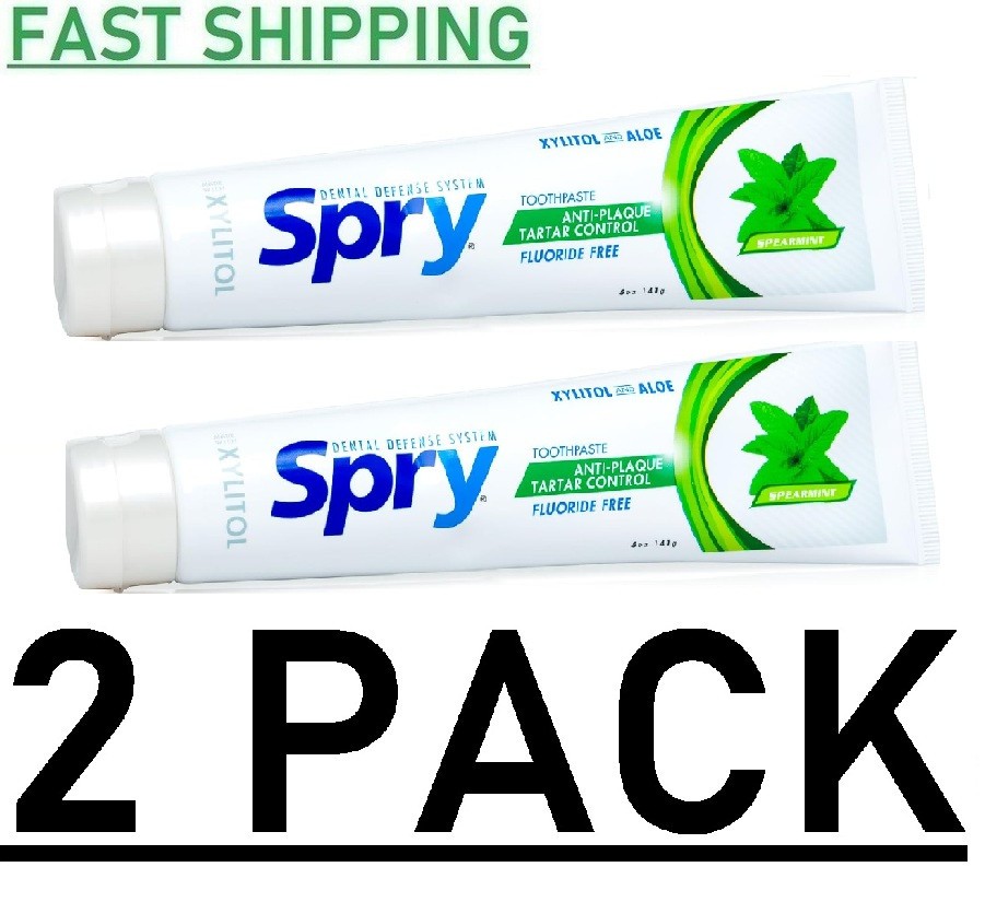 2 PACK - Natural Spry, Fluoride Free Toothpaste, Spearmint, 5 oz - NEW