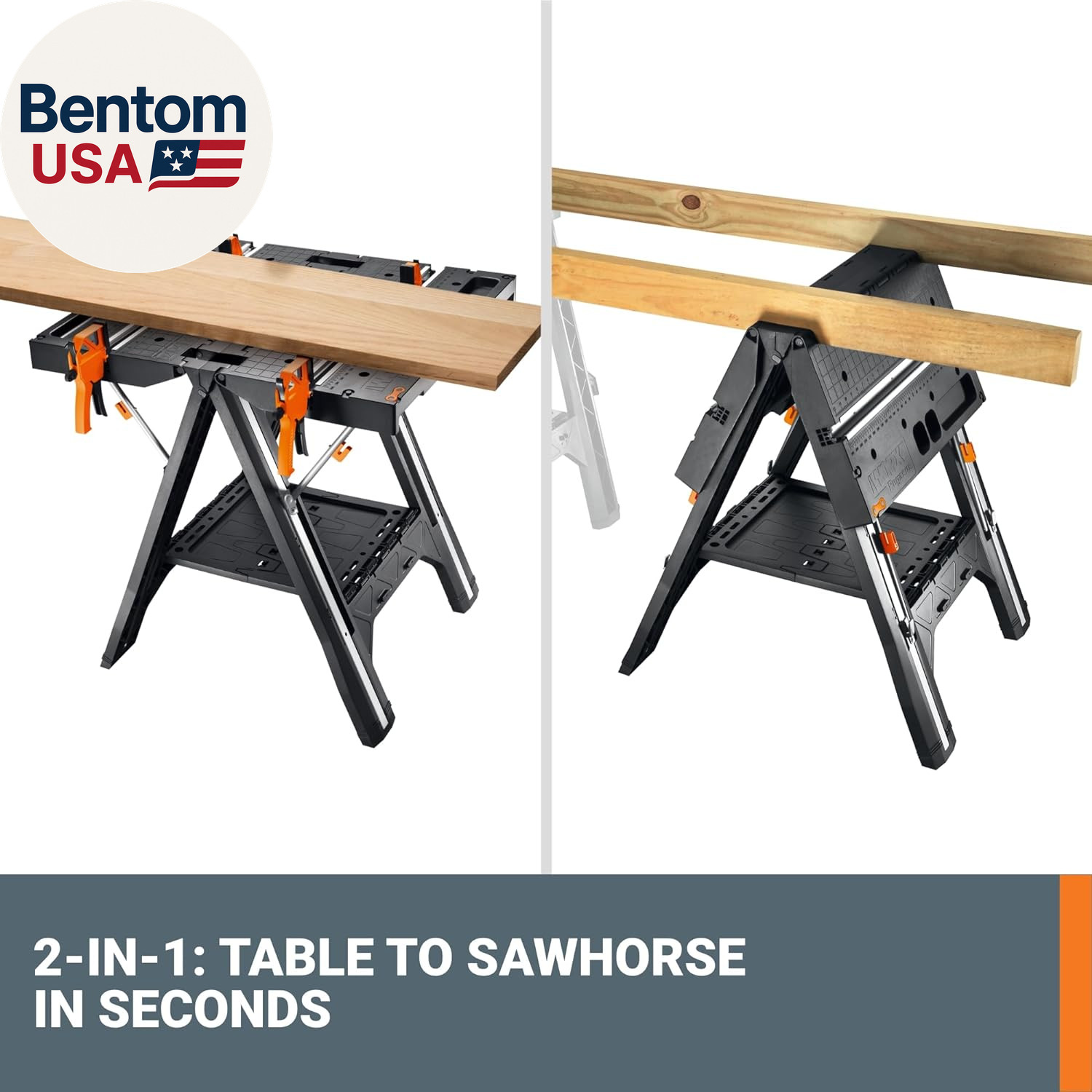 Pegasus 2-In-1 Folding Work Table & Sawhorse, Easy Setup Portable Workbench, 31"