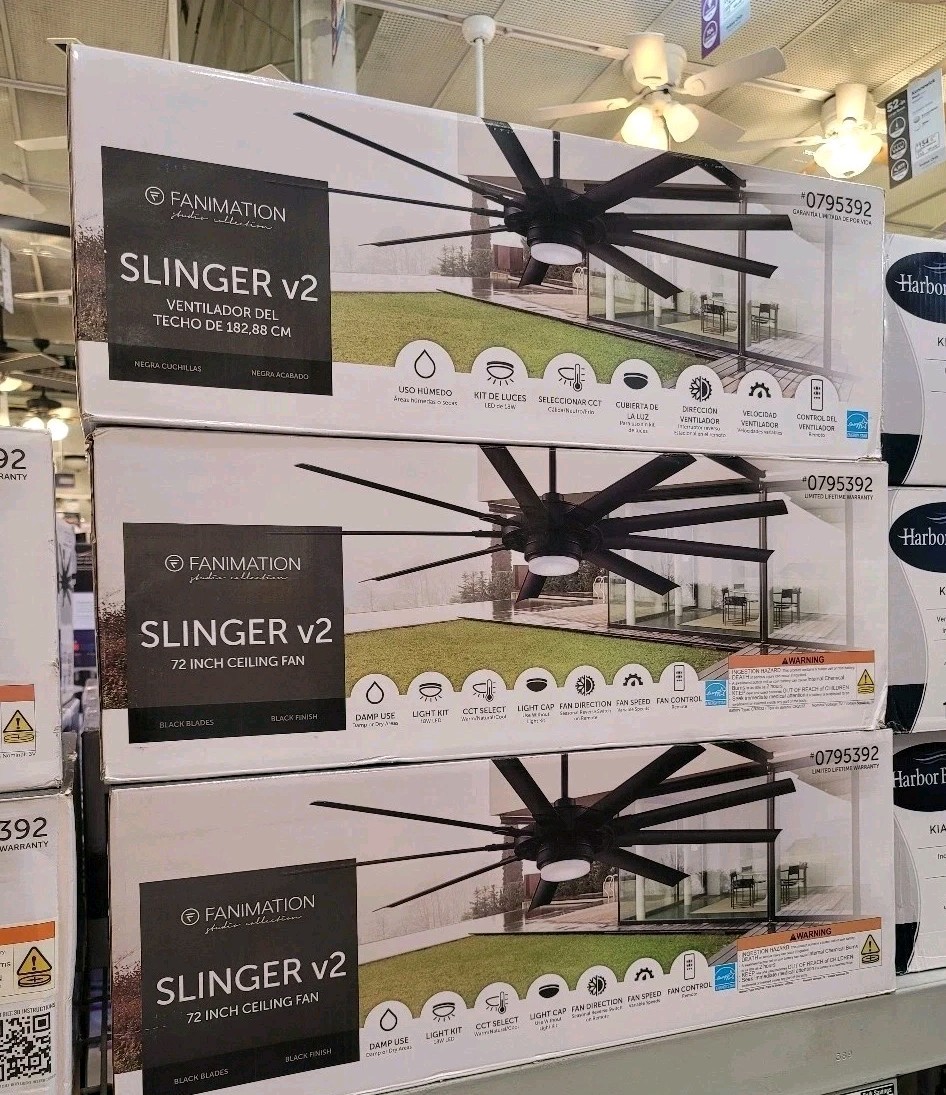 Fanimation Slinger v2 72-in Ceiling Fan with LED Light and Remote Control -Black