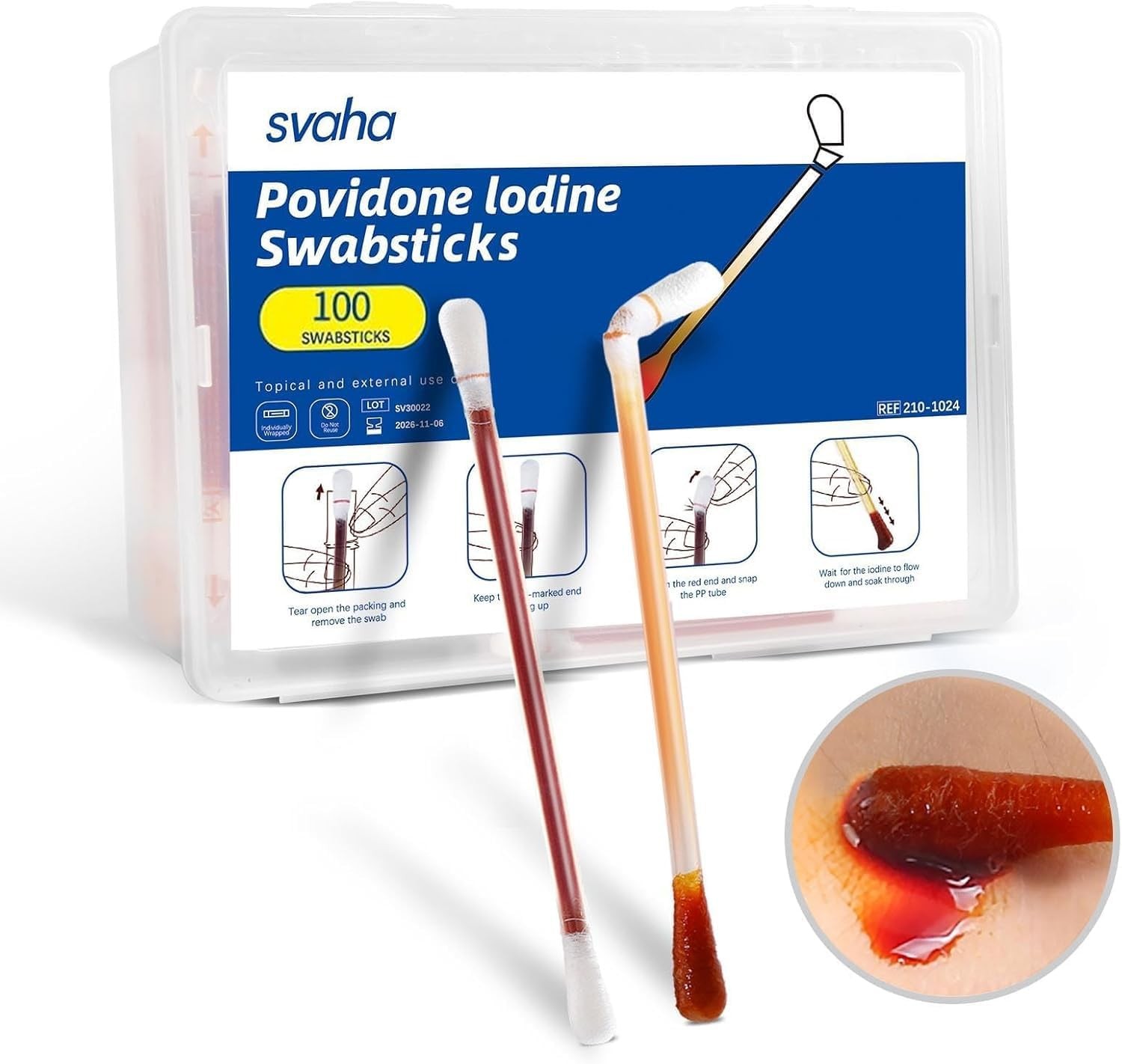 Povidone Iodine Swabstis, 100 Count, Indivily Wrapped with