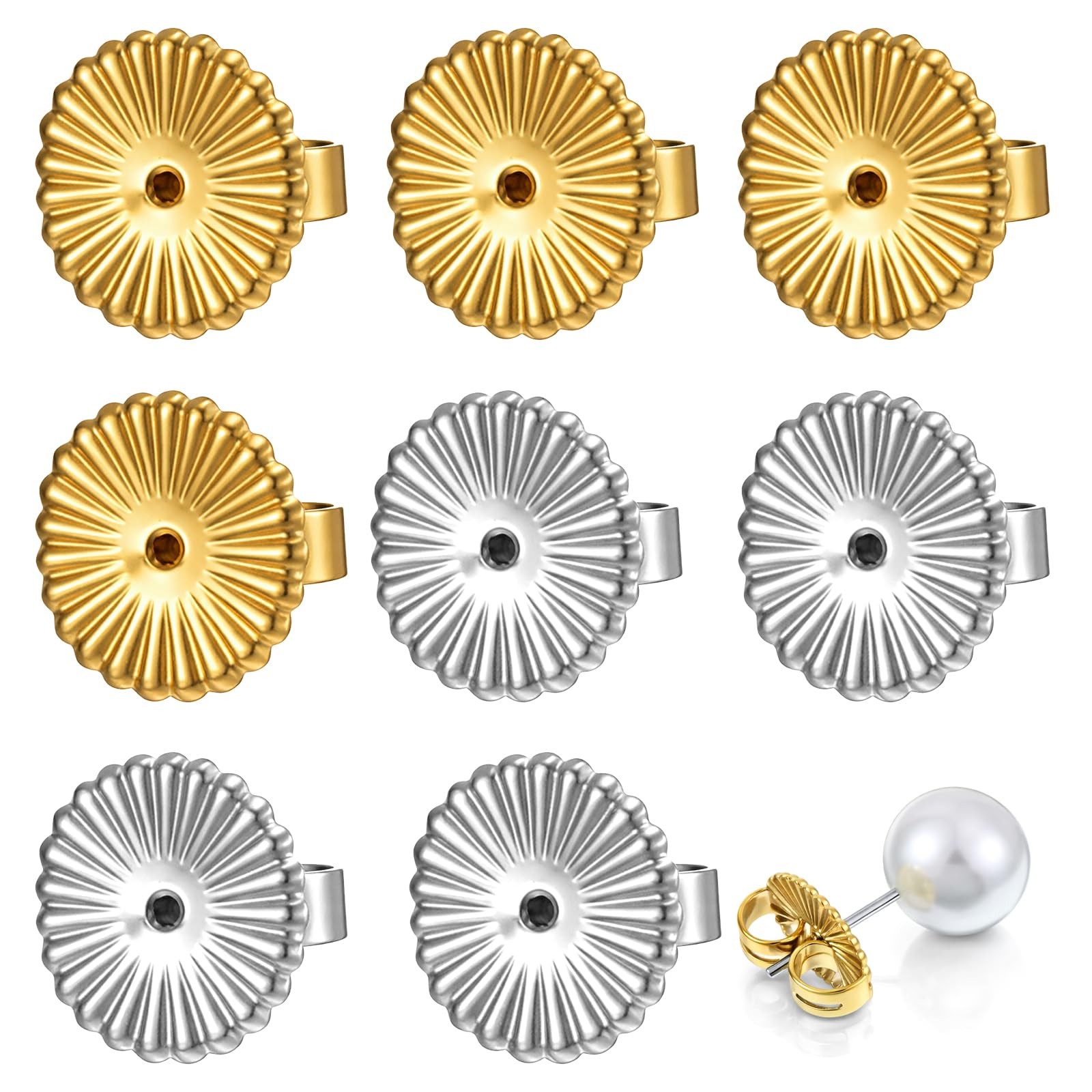 8 Pieces Heavy Earring Support Backs, Stainless Steel Multicolor