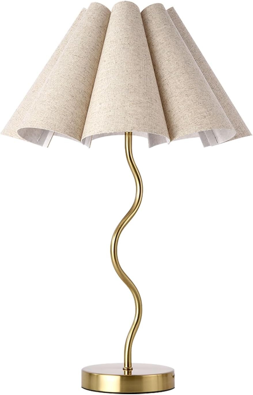 Small Table Lamp Bedside Nightstand Lamp with Adjustable Beige Lampshade Modern