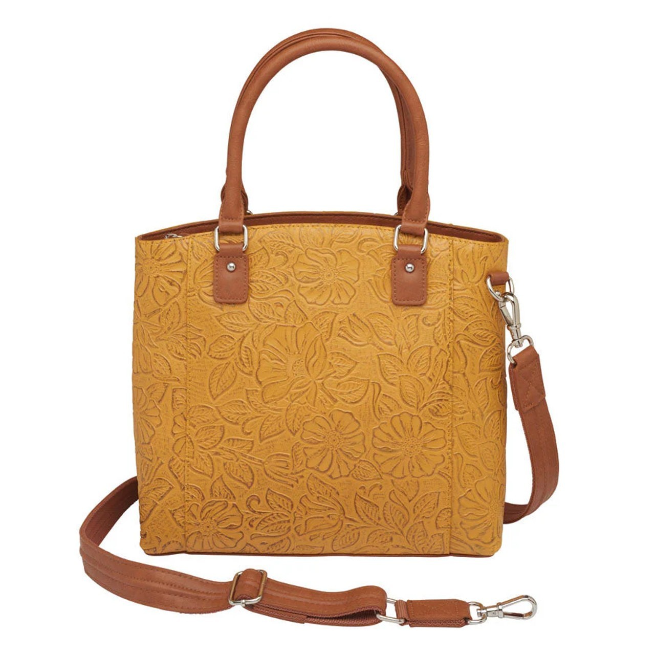 Gun Tot'n Mamas Town Tote Concealed Carry Purse Tooled Cowhide GTM-51 Mustard