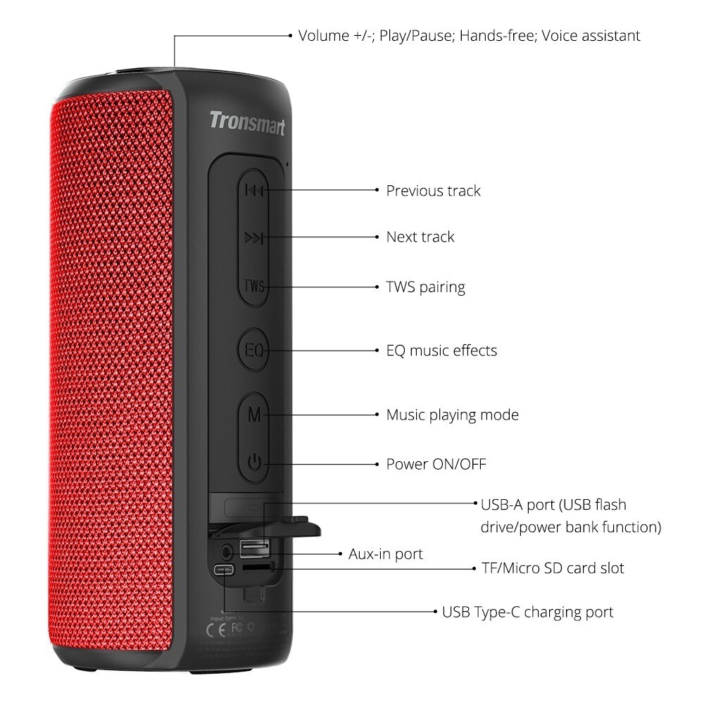 40W bluetooth Speaker Tronsmart Element T6 Plus Waterproof Boombox Power Bank US