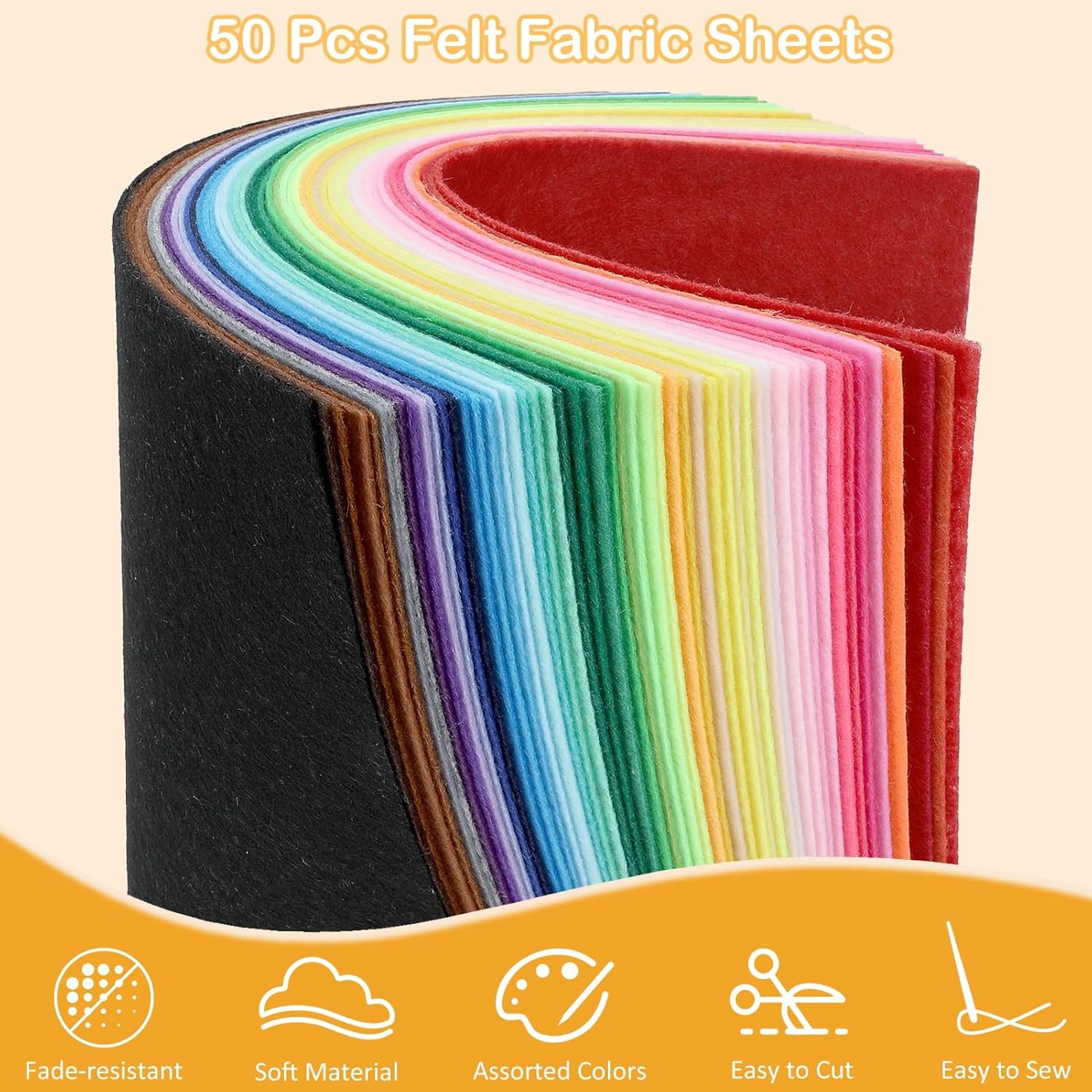 Thin Felt Fabric Sheets, Assorted Colors 8×12 inches, Stiff 50