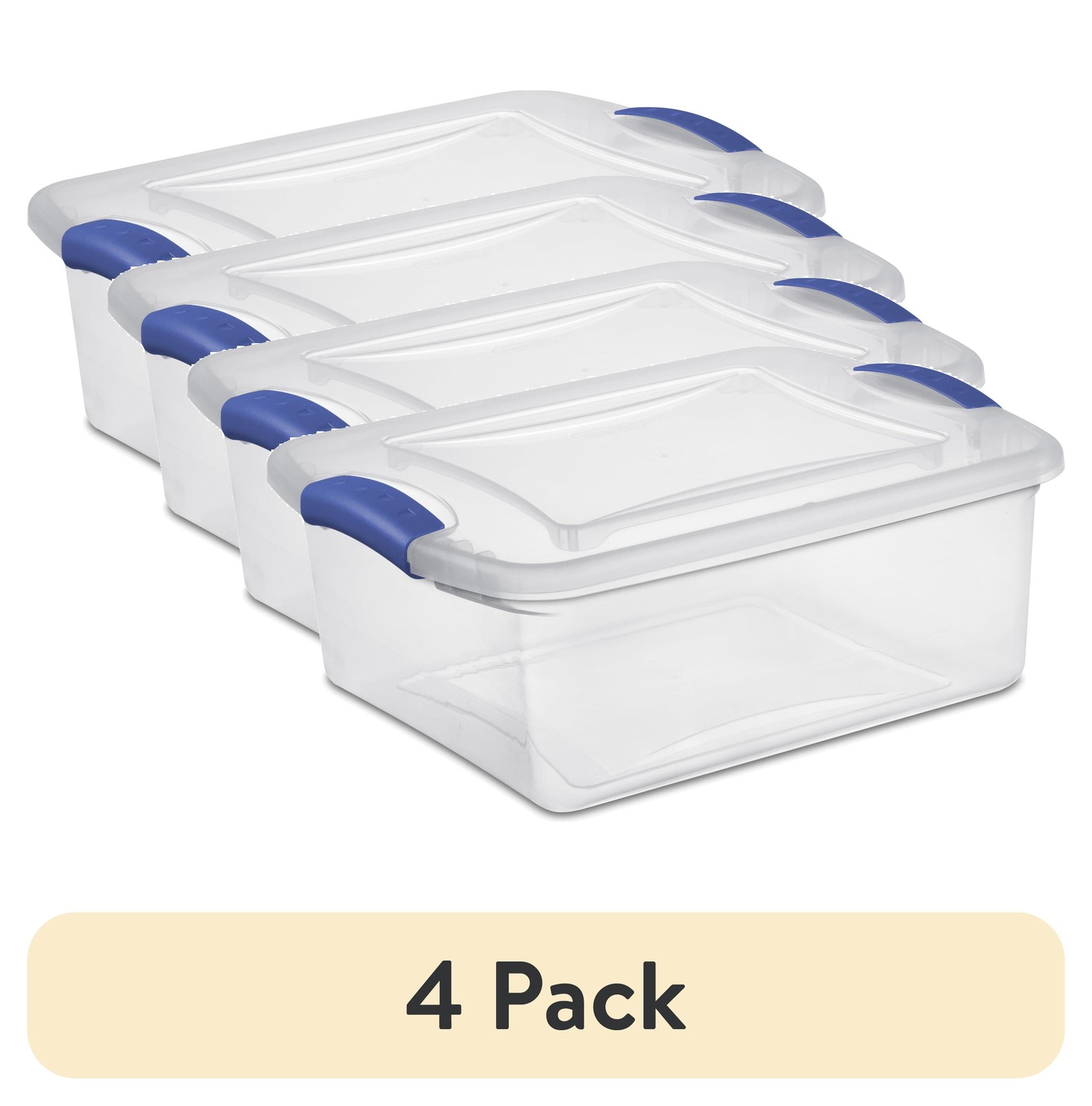 (4 pack Small Latching Storage Bin 15 Quart Clear Plastic Storage Container W/