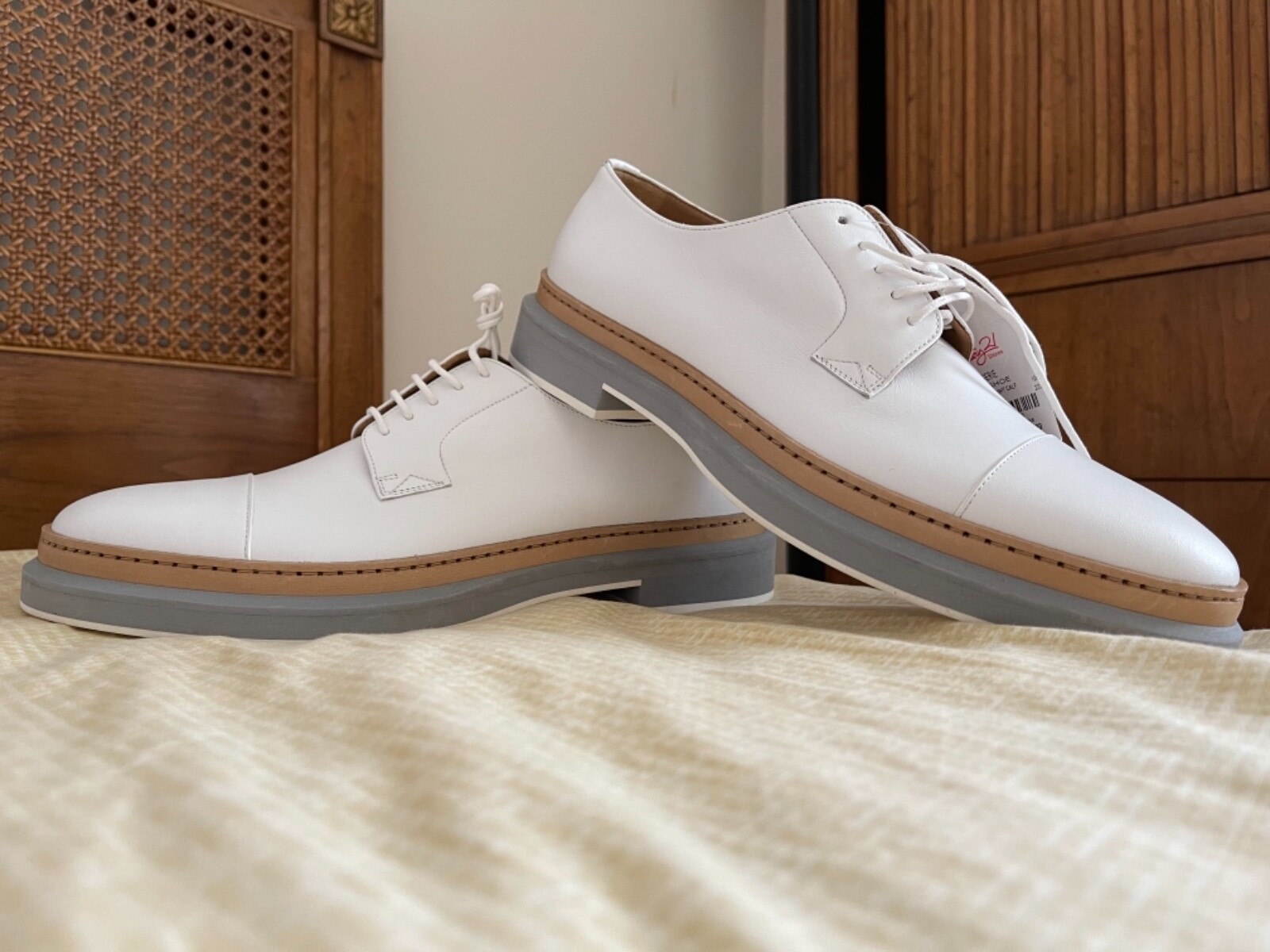 NIB ROBERT CLERGERIE Men’s White Grey Lace Oxford Derby US9.5/EU42.5 MadeInITALY