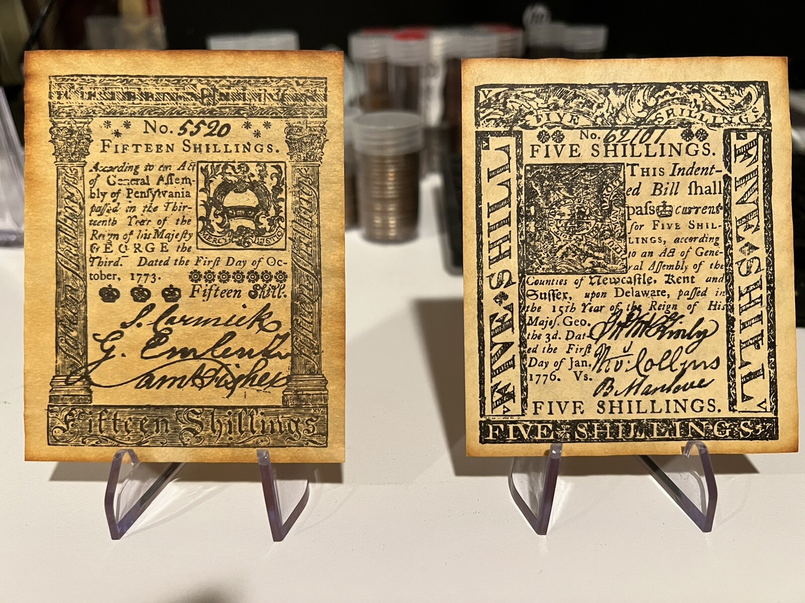 COLONIAL AND REVOLUTIONARY CURRENCY REPLICAS BOTH SETS A AND B