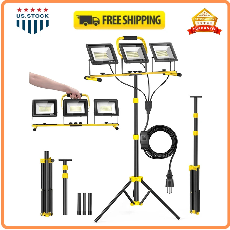 3 Head LED Work Light with Tripod Stand 21000 Lumens IP66 Waterproof 16.5ft Cord