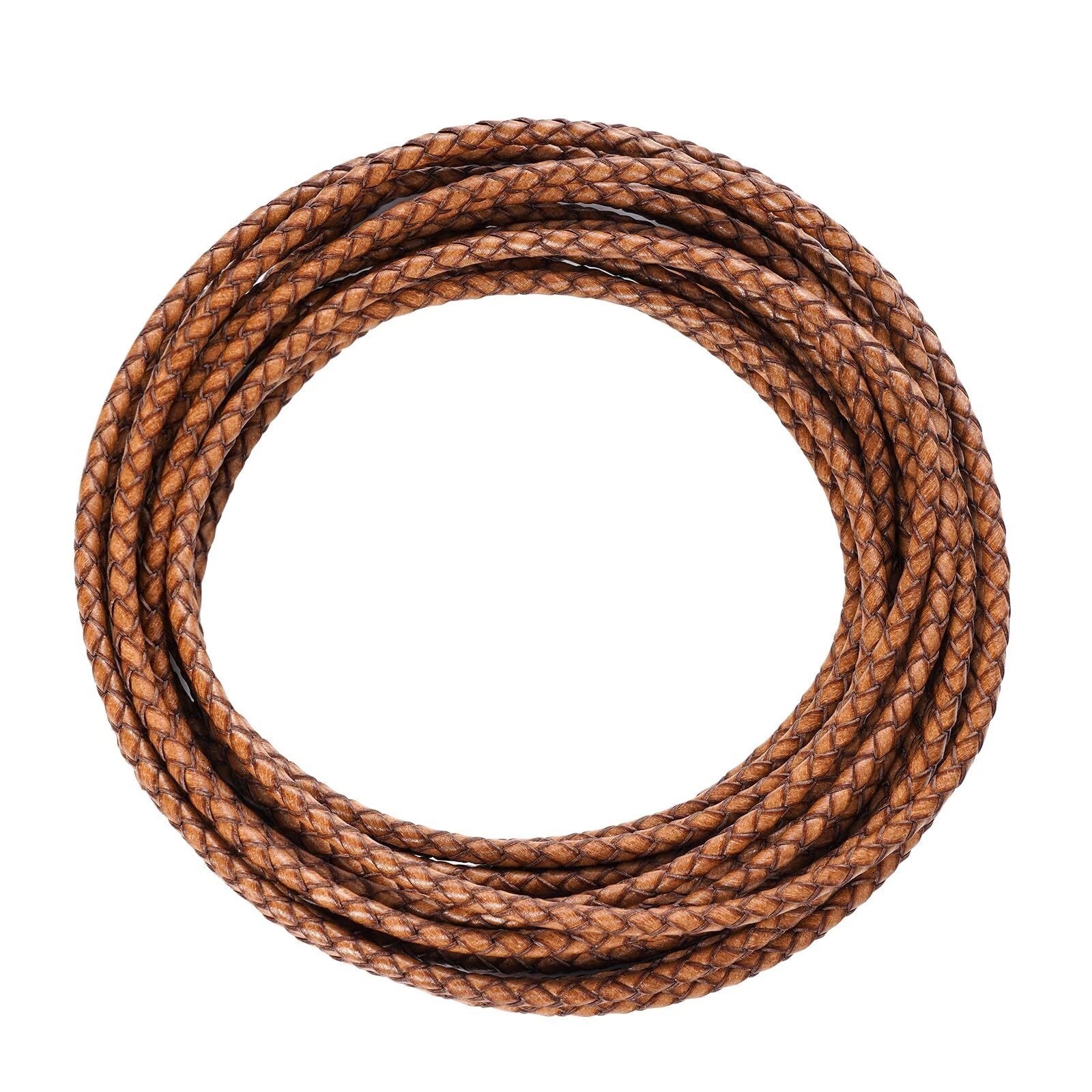 5.5 Yards Genuine Leather Cord 4mm Round Braided Bolo Leather Cord Brown