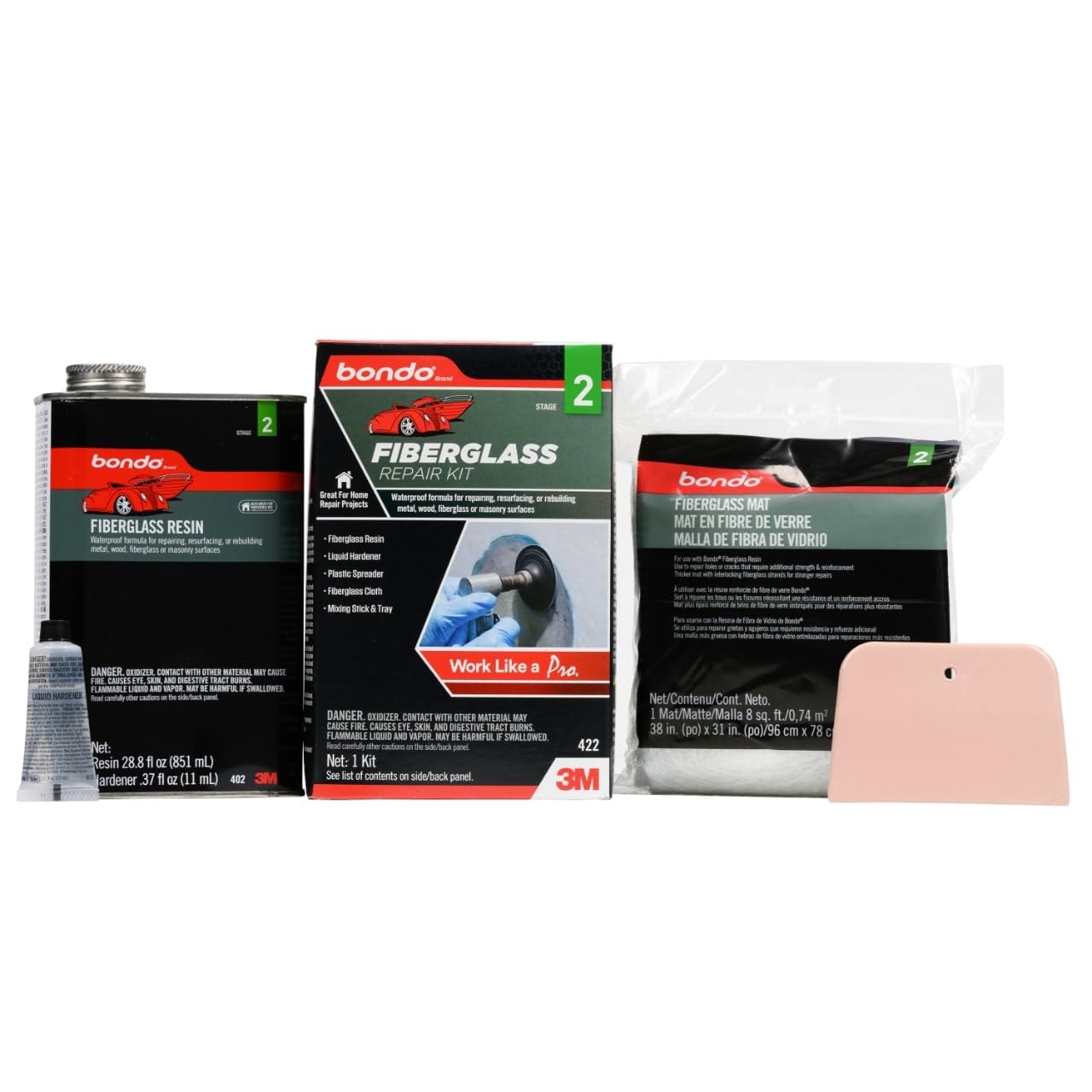 Bondo Fiberglass Repair Kit, Stage 2, For Repairing, Resurfacing, or Rebuilding