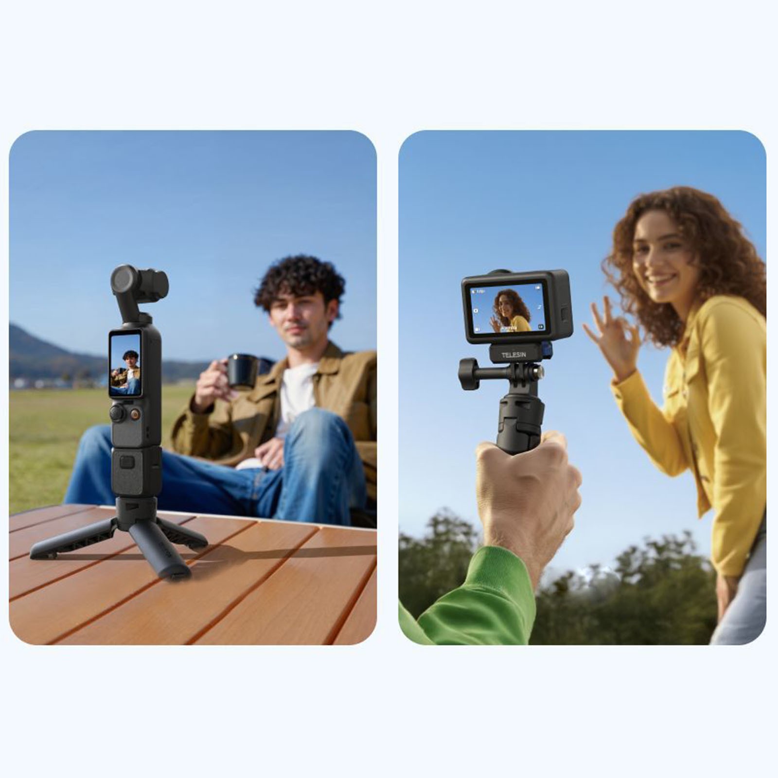 TELESIN 1/4" Screw Auto-Open Mini Stand Tripod Handle Grip Stabilizer for GoPro