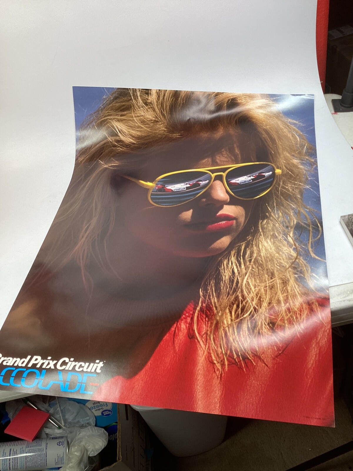 Vintage 30”x23” poster 1988 Grand Prix Circuit C64 Accolade Commodore 64 (L16)