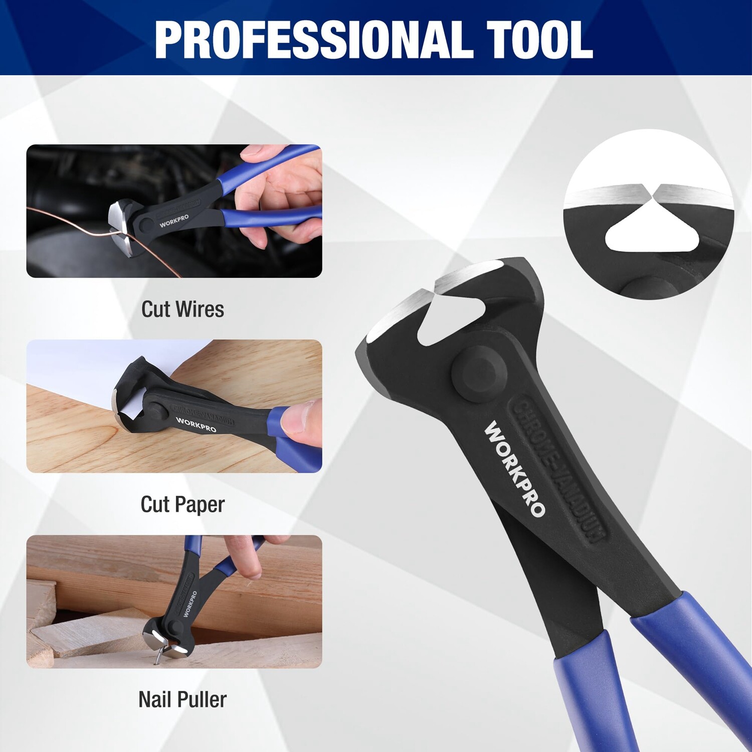 WORKPRO 7" High Leverage End Cutting Nipper Pliers Nail Puller End Cutting Plier