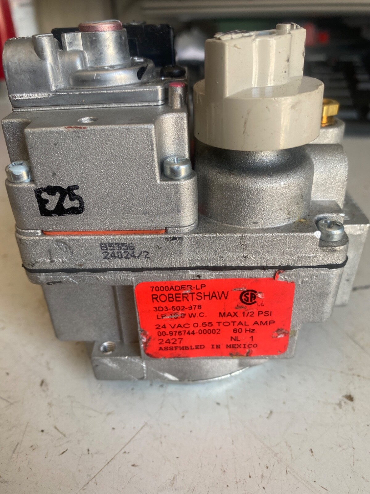 RobertShaw Gas Valve 24 VAC 0.55 Total AMP