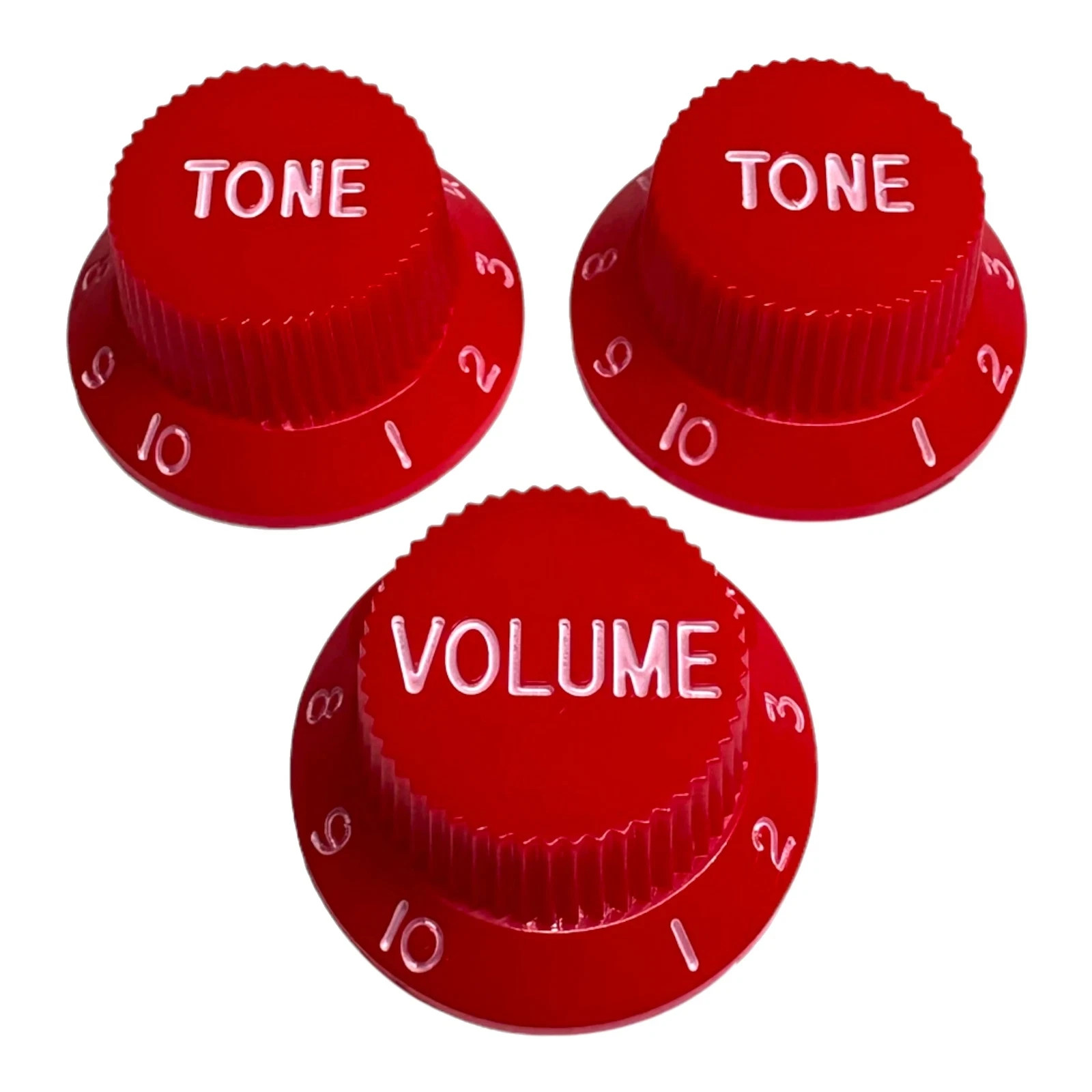 AxLabs Strat-Style Knob Kit (2T/1V), Red w/ White Font