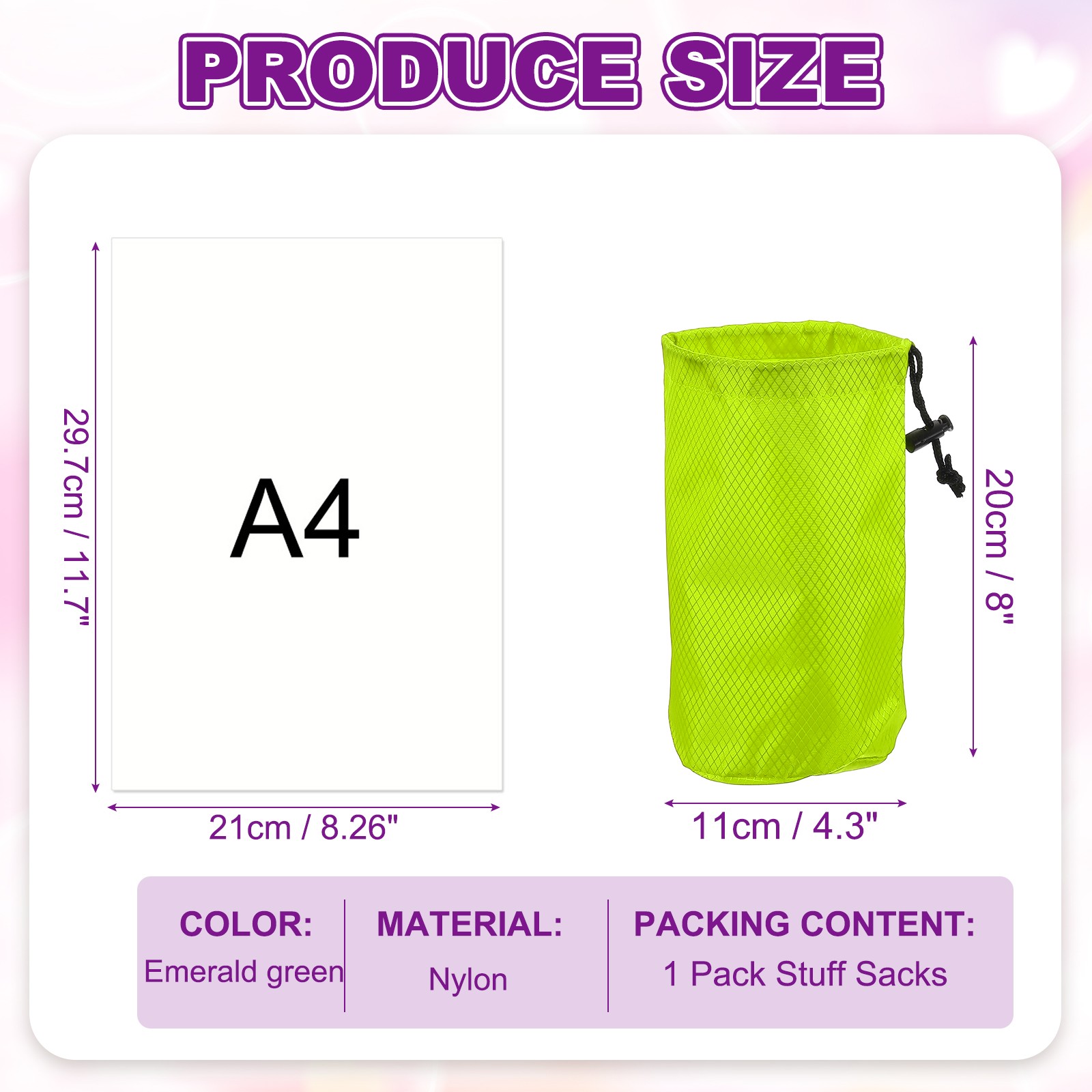 Stuff Sack Nylon Waterproof Storage Sacks 4x8 Inch (Green)