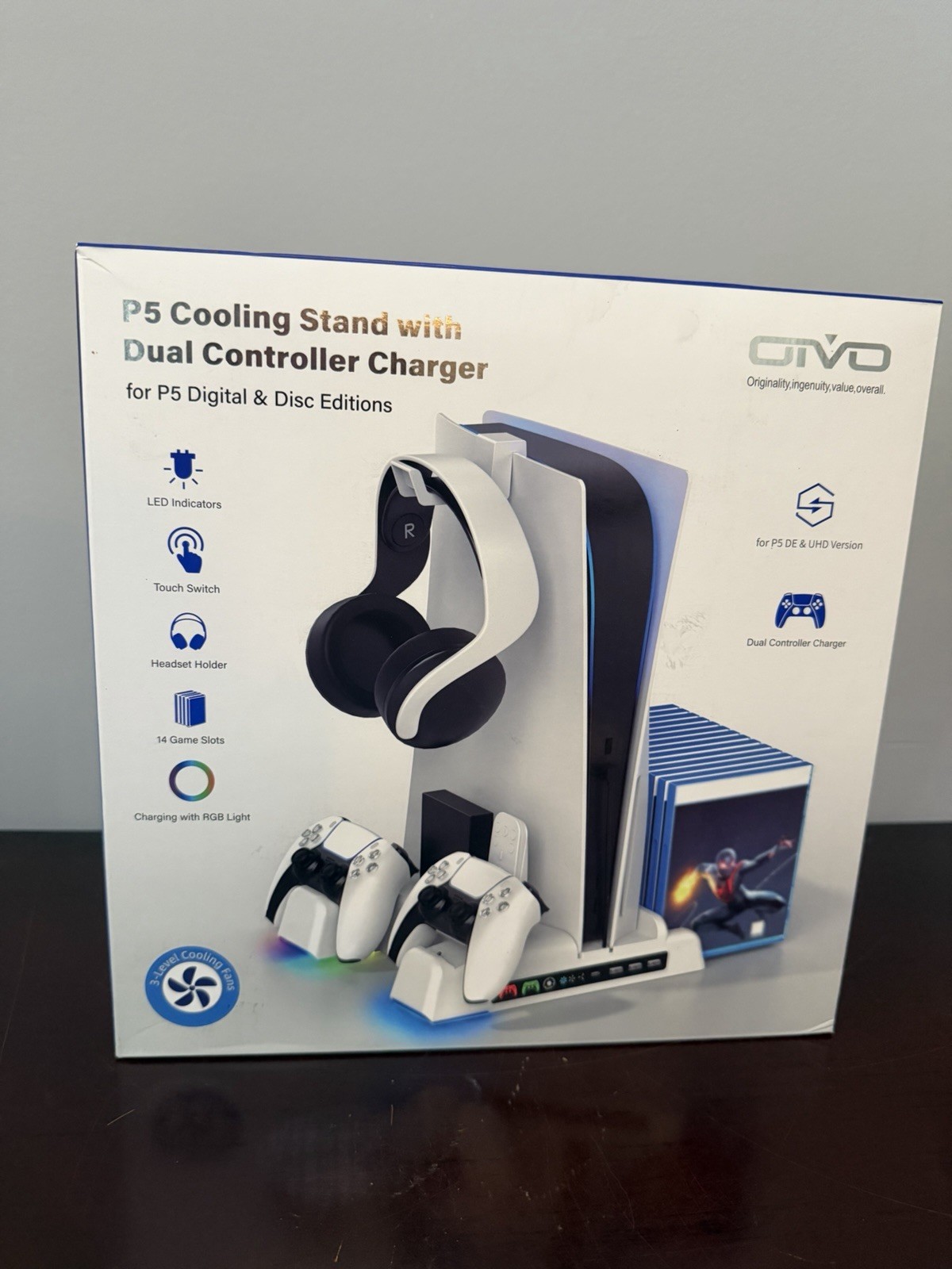 OIVO PS5 Cooling Stand Dual Controller Charger RGB, Adjustable Fan, Headset