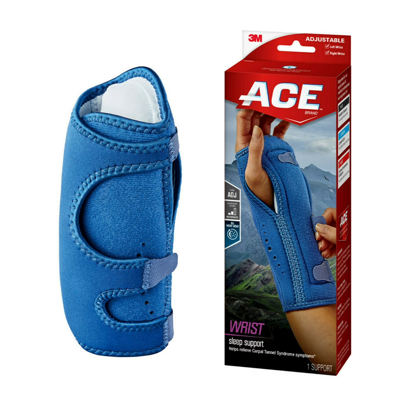 ACE™ Brand Night Wrist Sleep Support, Adjustable, Blue, 1/Pack Fast Delivery..