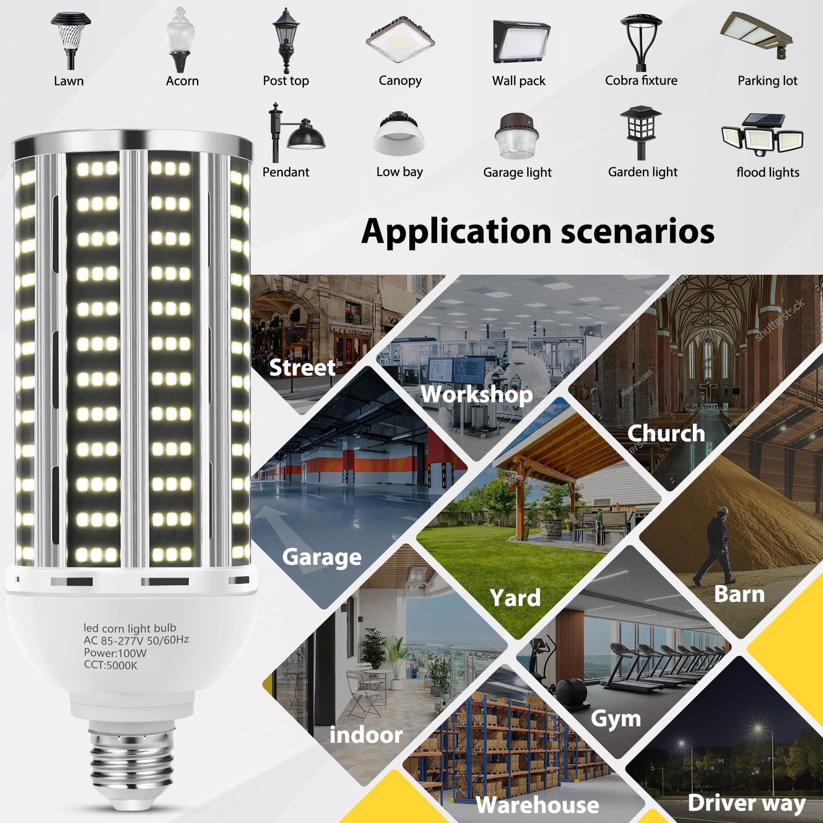 100W 2 pack LED Corn Light Bulb,(1000W Equivalent )Commercial Grade DayLight ...