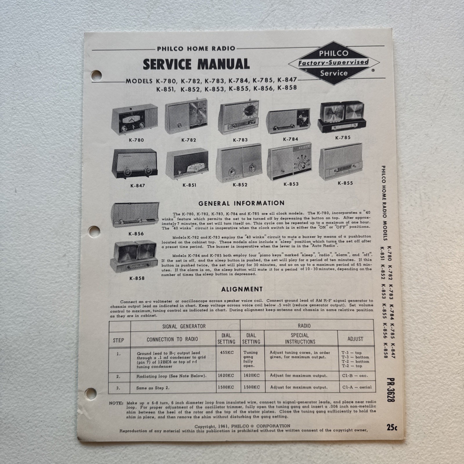 1961 Philco Home Radio Models K-780, K-782, K-783, K-784, K-785  Service Manual