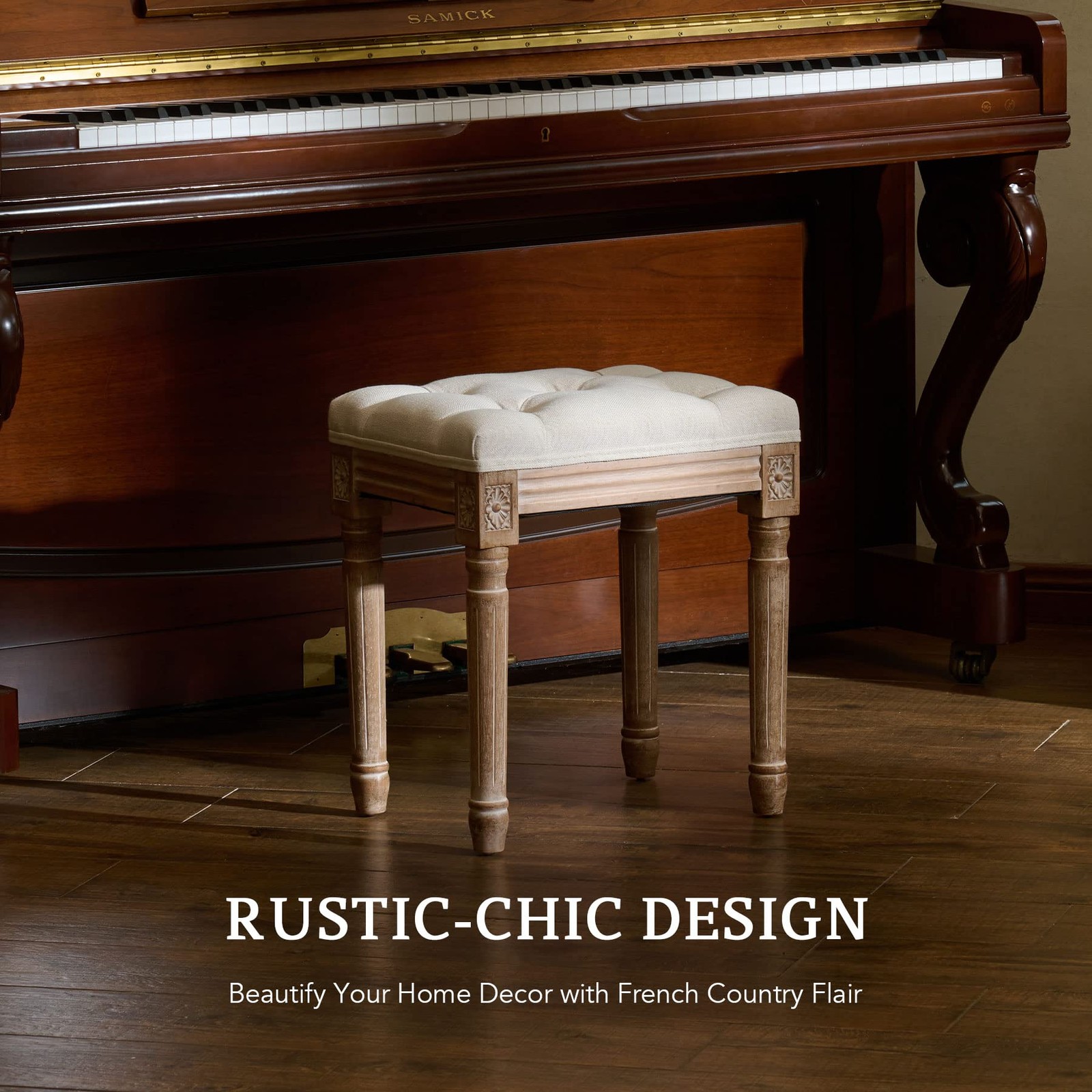 Ottoman Stool, Length: 15.7 inch, Width: 11.8 inch, Height: 18.5inch, Beige, ...